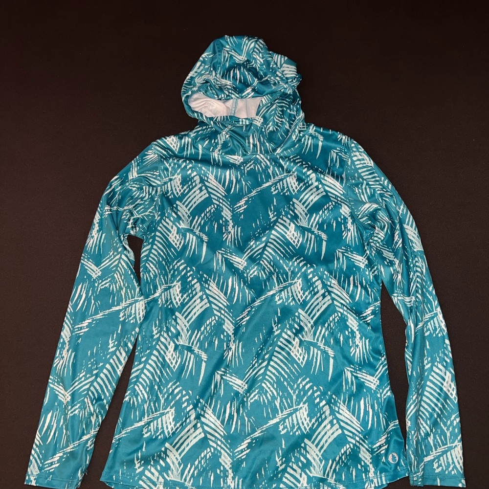 Teal and White Patterned Hoodie